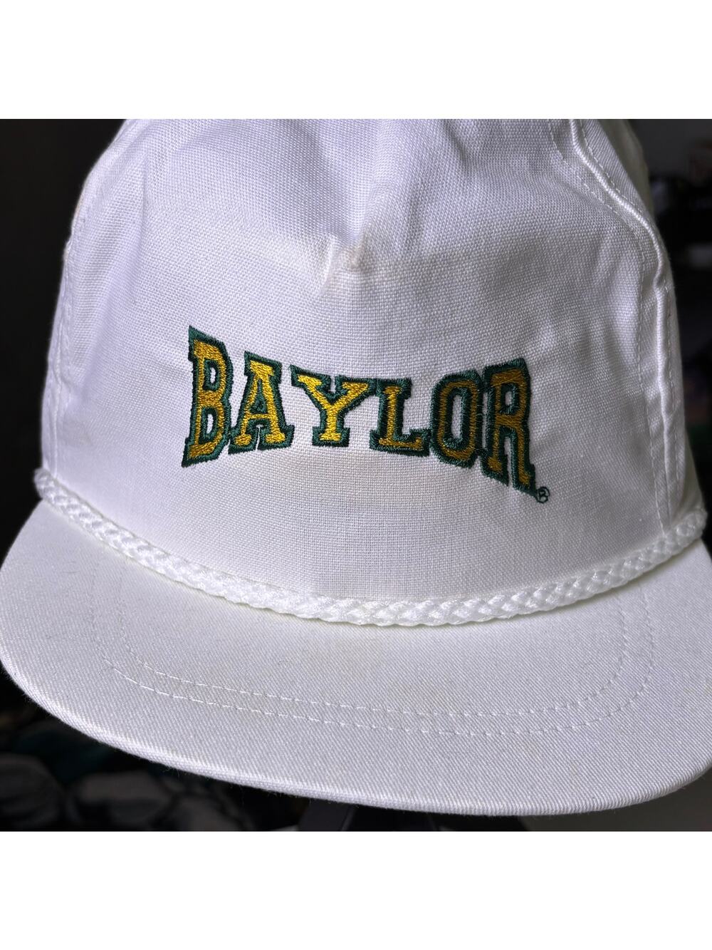 Vintage Baylor University Flat Brim Men's Hat White Embroidered Made in USA